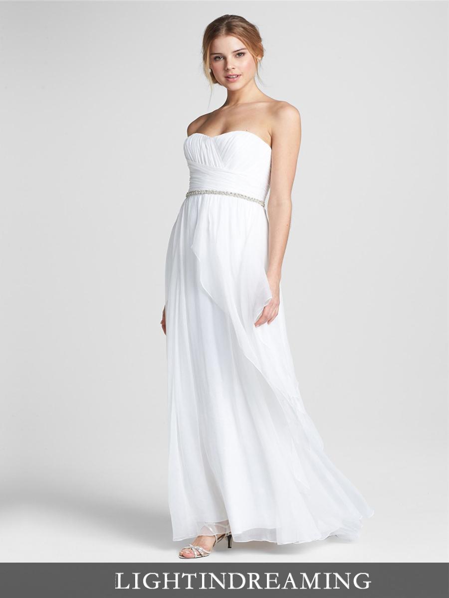 Wedding - Simple Strapless Embellished Chiffon Column Wedding Dress with Beading Belt - LightIndreaming.com