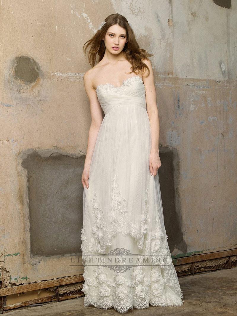 Wedding - Floor Length Strapless Criss-cross Sweetheart Droped Empire Wedding Dresses - LightIndreaming.com