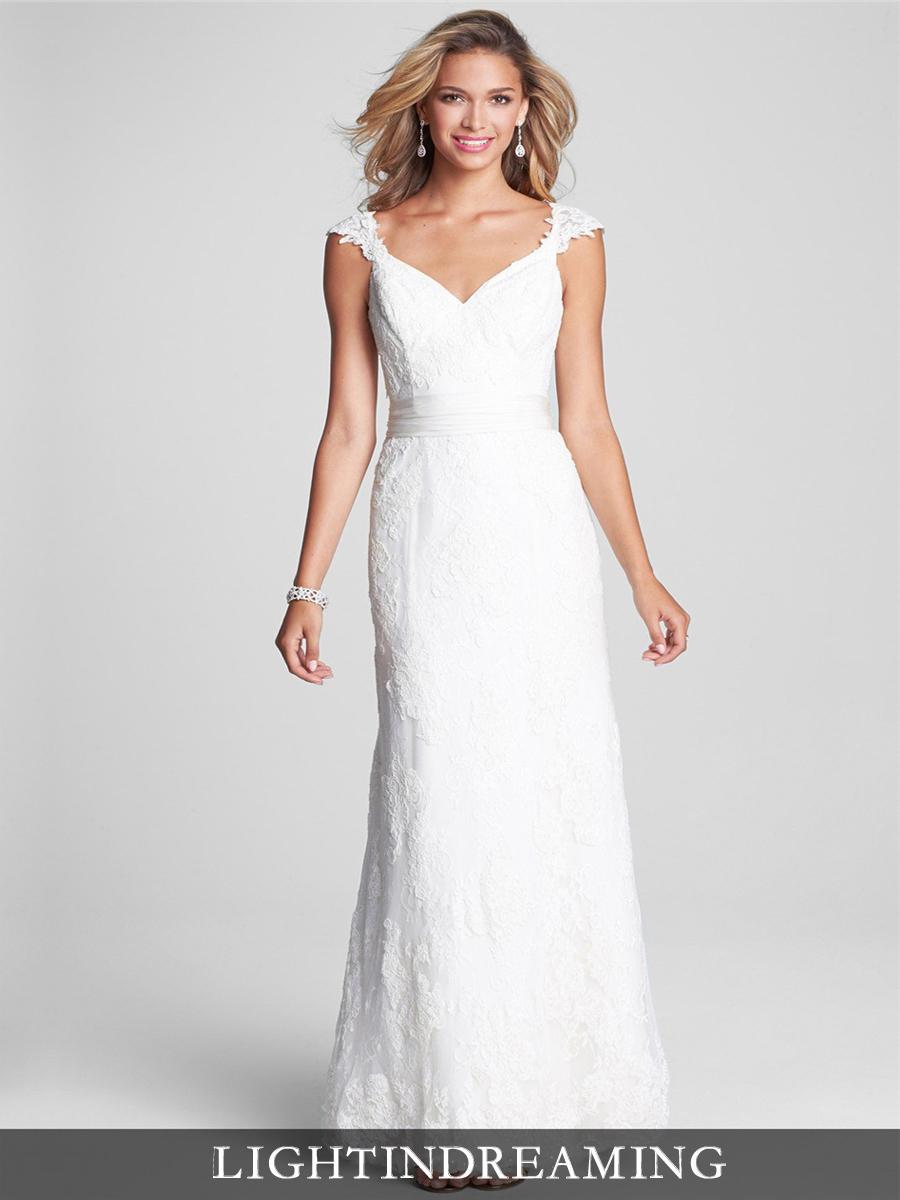زفاف - Cap Sleeves V-neck Lace Open Keyhole Back Wedding Dresses - LightIndreaming.com