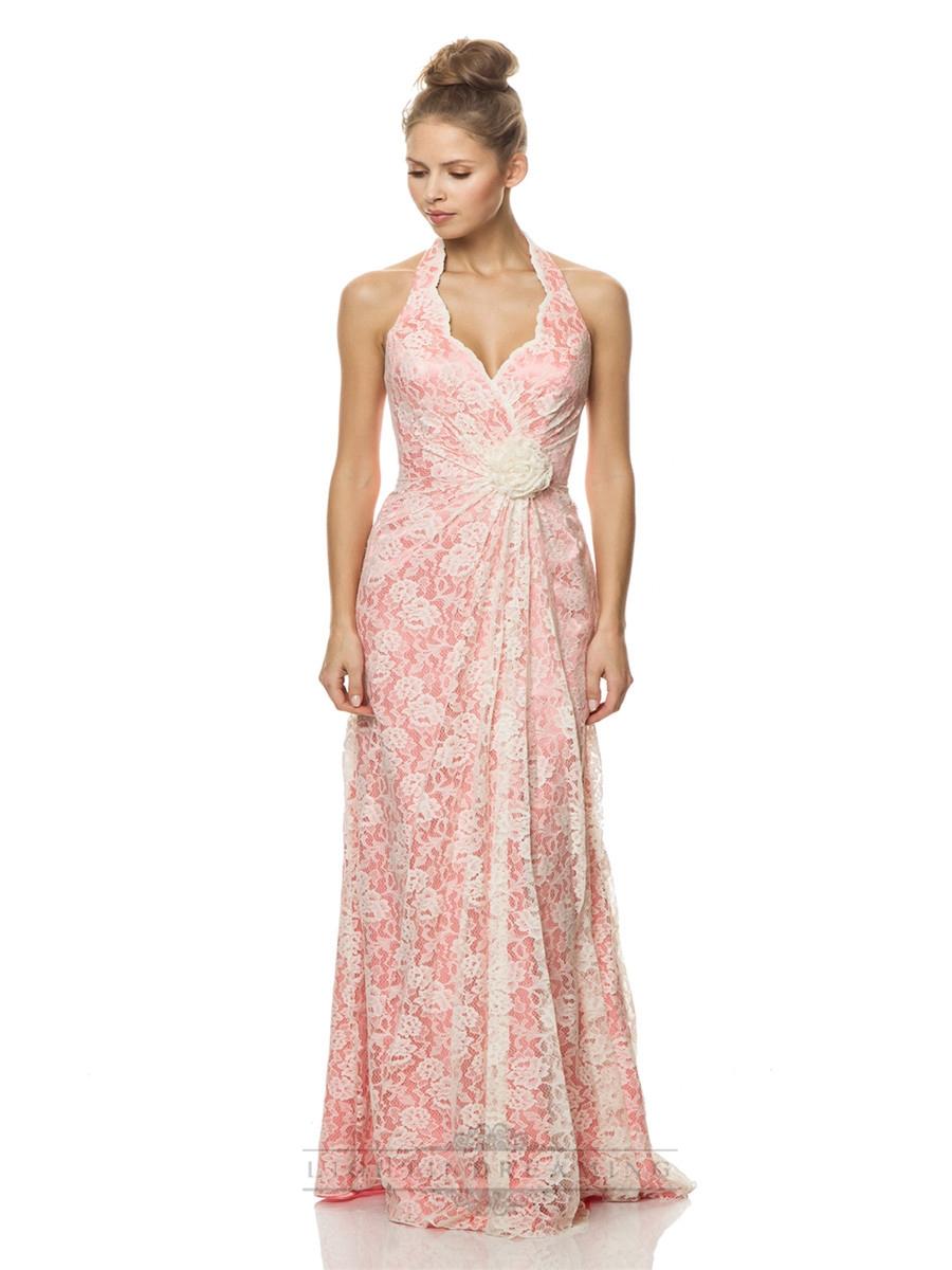 زفاف - Halter Lace Bridesmaid Dresses with Scallop Edge - LightIndreaming.com