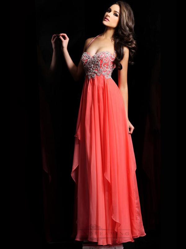 Свадьба - Halter Sweetheart Beaded Full Length Prom Dresses with Layered Skirt - LightIndreaming.com