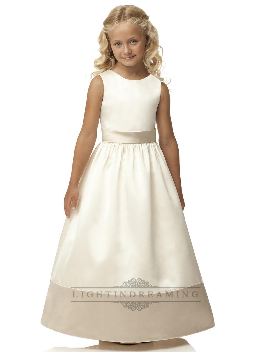 Wedding - Jewel Neckline Sleeveless Flower Girl Dresses with Wide Sash - LightIndreaming.com