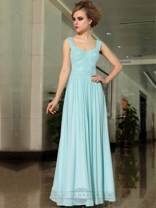 زفاف - Light Blue Wide Straps Pleated A-line Floor Length Formal Dresses - LightIndreaming.com