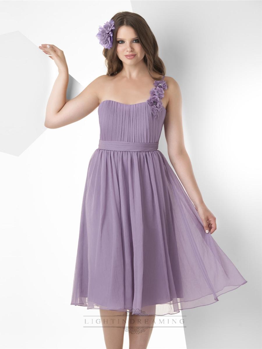 زفاف - One Shoulder Shirred Bust Empire Waist Knee Length Bridesmaid Dresses - LightIndreaming.com