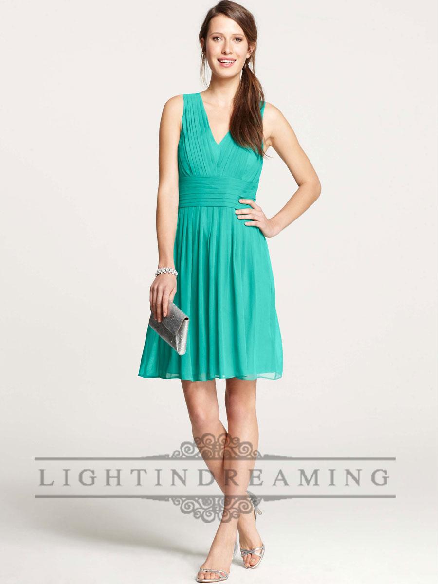 Hochzeit - Pleated Straps V-neck Bridesmaid Dresses with Strappy V-back - LightIndreaming.com