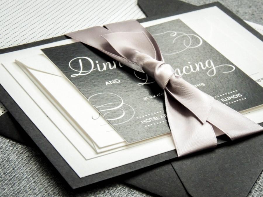 زفاف - Black and White Wedding Invitations, Black Tie Wedding, Formal Invitations, Modern Swirl & Flourish - Flat Panel, 1 Layer, v3 - SAMPLE