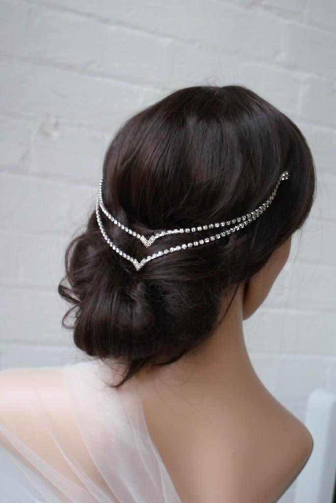 Mariage - Bohemian wedding Headpiece - Downton Abbey style Bridal Accessory - Art Deco Headpiece- Silver crystal hair accessory - -Hair jewellery