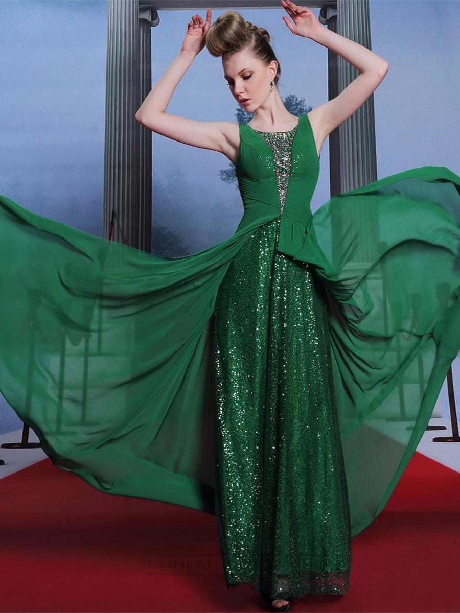 زفاف - Green Straps Beatu Neckline Sequins Long Formal Dresses - LightIndreaming.com
