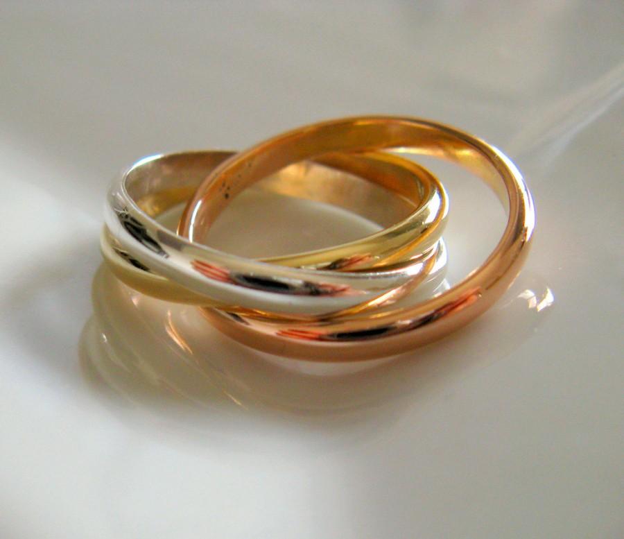 زفاف - Fine Jewelry - Wedding Ring -Handmade Engagement Ring - Unisex Mixed Metal Rolling Ring -14K Solid Gold & Sterling Silver Interlocked ring
