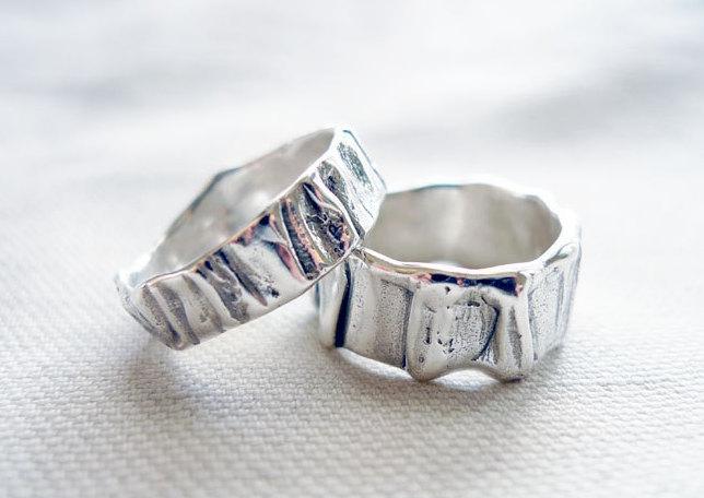 Wedding - Unisex Wedding Band Set / Matching Wedding Bands / Sterling Silver Contemporary Rings / Custom Made in Your Size / His Hers / His His