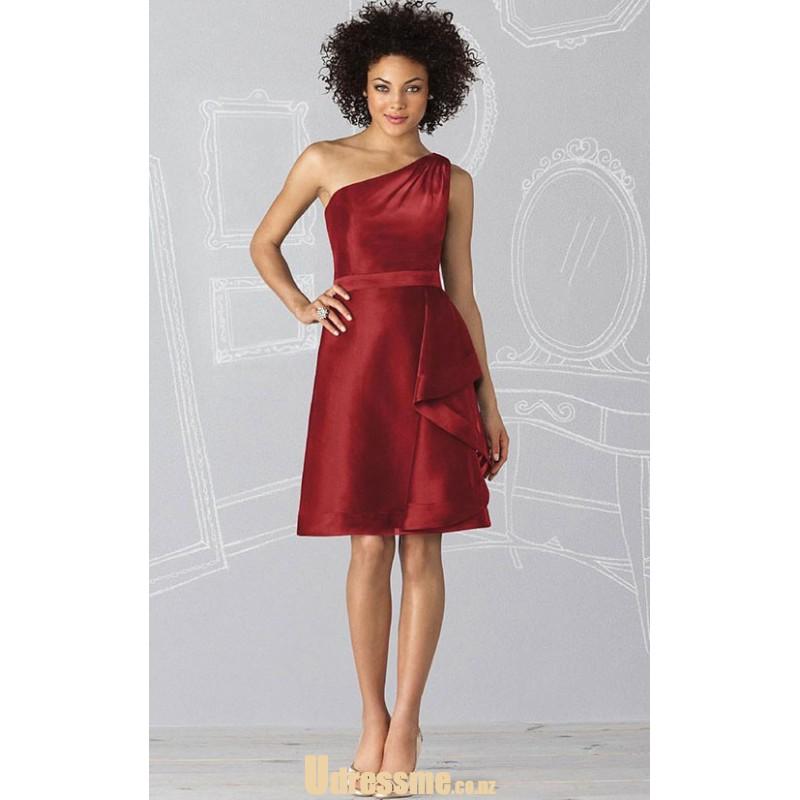 زفاف - Elegant One Shoulder Burgundy Satin Knee Length Satin Bridesmaid Dress