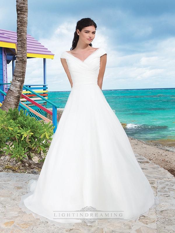 Mariage - Organza Asymmetrical Pleated Portrait Neckline And Bodice A-Line Wedding Gown - LightIndreaming.com