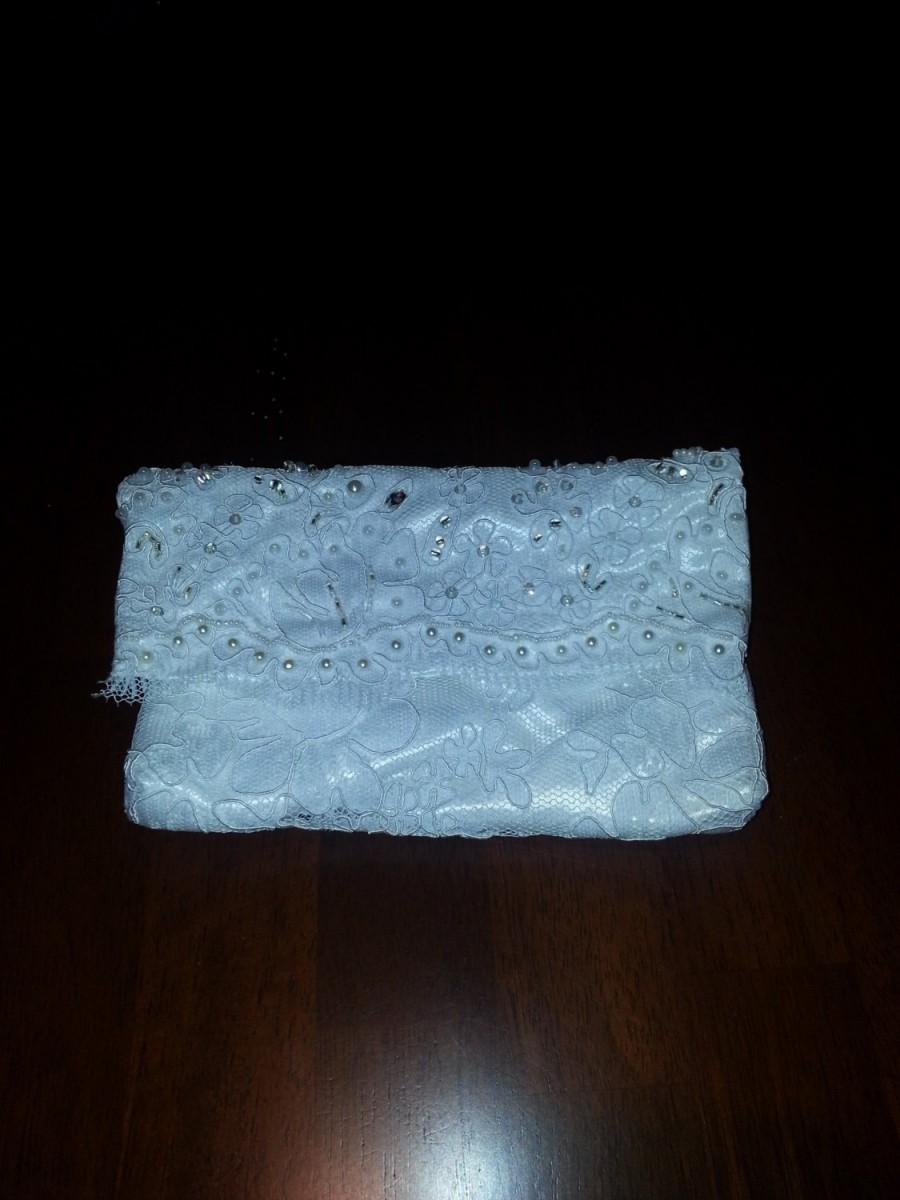 Wedding - Beaded White or Cream Lace Bridal Clutch / add  Name Personalization