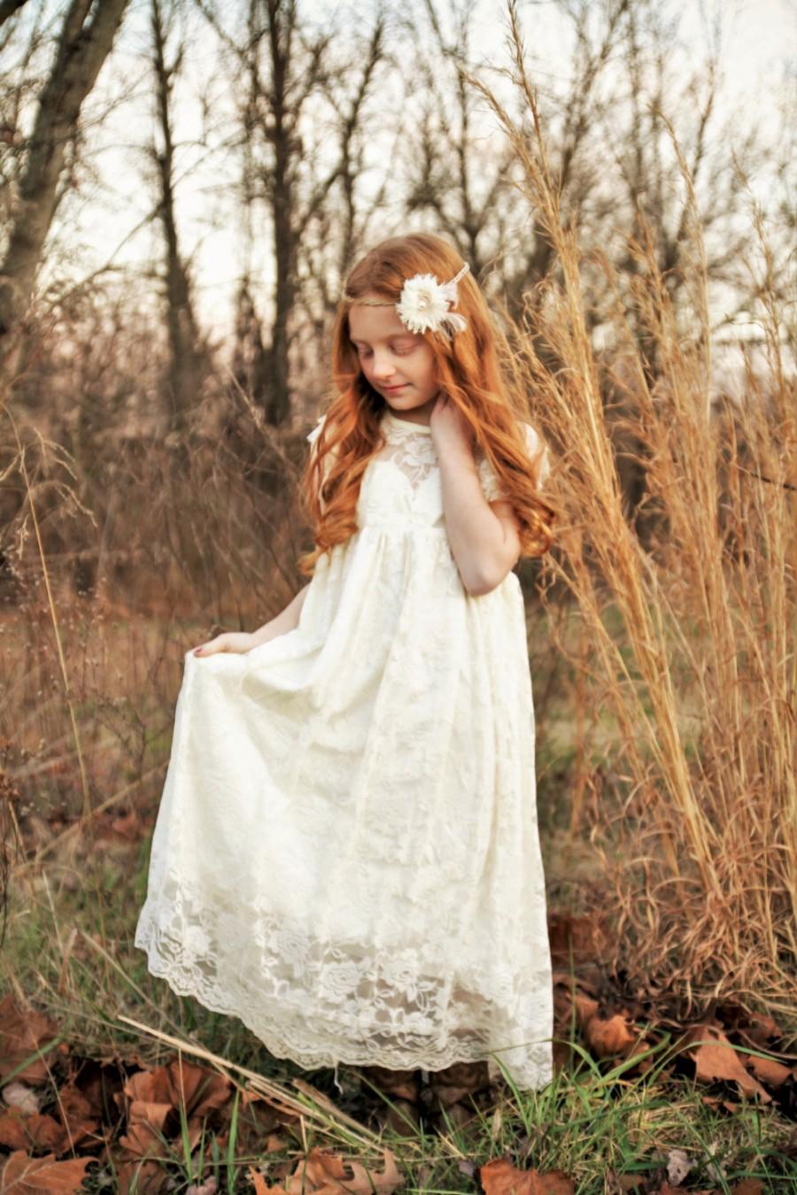 Hochzeit - Boho Flower Girl Dress Lace Flower Girl Dress Flower Girl Dresses Lace Baby Dress Country Flower Girl Dress Lace Rustic Flower Girl Dress