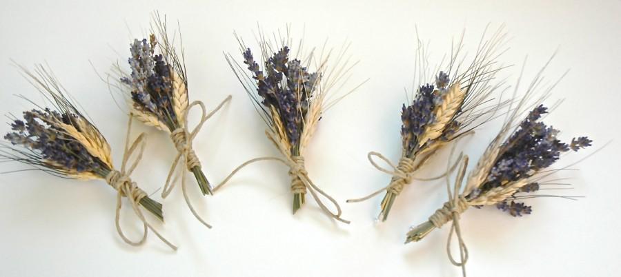 Wedding - 3 Custom Lavender  and Wheat Boutonnieres or Corsages