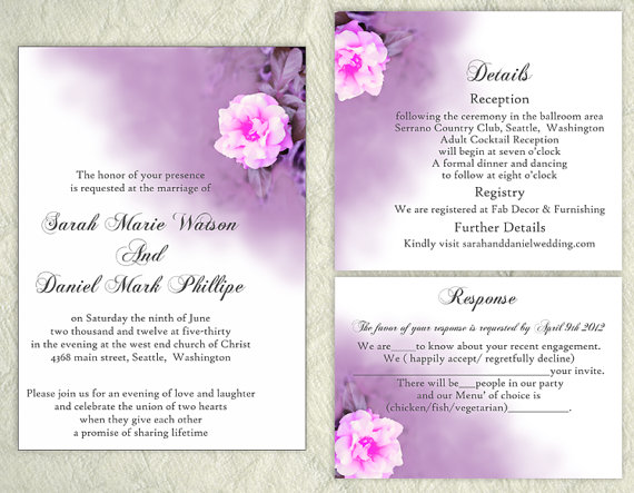 Hochzeit - DIY Wedding Invitation Template Set Editable Word File Download Printable Floral Invitation Rose Wedding Invitation Eggplant Invitation