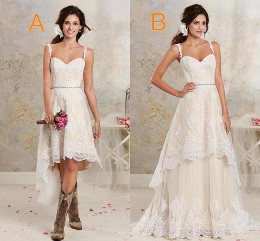 Mariage - Two Styles Lace Country Wedding Dresses High Low Short Bridal Dresses And Floor Length Multi Layers Garden Bohemian Wedding Gowns Online with $106.81/Piece on Hjklp88's Store 