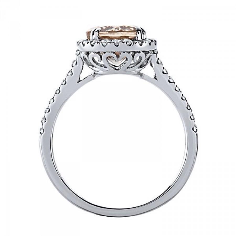 Hochzeit - Morganite Engagement Ring 14kt White Gold 2.44tw 8mm Round Center Genuine Diamonds Halo Engagement Ring Wedding Ring Anniversary