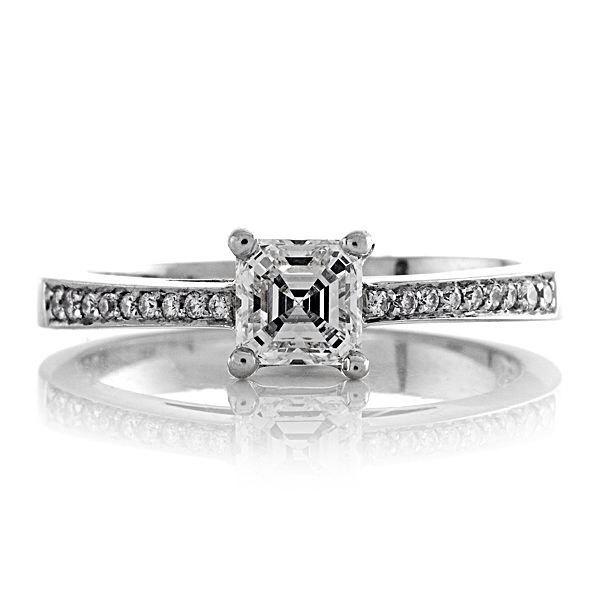 زفاف - Diamond Engagement Ring Asscher Cut Diamond GVS2 .52ct with Natural GSI1 Diamonds 18KT White Gold Engagement Ring Wedding Ring Anniversary
