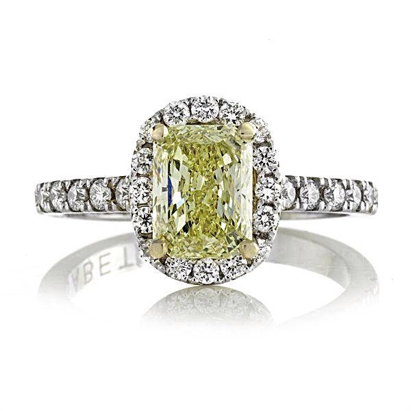 زفاف - Diamond Engagement Ring Fancy Yellow Radiant 1.07ct SI GIA Certified with FSI1 Diamonds Halo set in 18Kt White Gold Engagement Ring