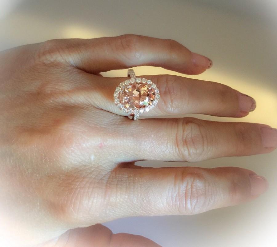 زفاف - Morganite Engagement Ring 14k Rose Gold Oval 4.02ct MORGANITE ENGAGEMENT RING Natural Diamonds Halo Engagement Ring Pristine Custom Rings