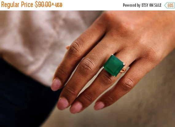 Wedding - NEW YEARS SALE - square gemstone ring,green onyx ring,gold ring,faceted square ring,vintage ring,statement ring,cocktail ring