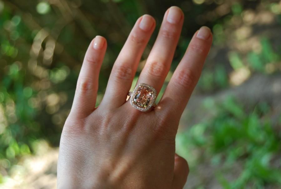 زفاف - Morganite ring rose gold diamond engagement ring. Cocktail peach morganite 5ct diamond ring