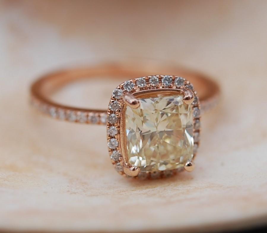 Hochzeit - Yellow Diamond Engagement rings 2ct VVS2 Jasmine yellow diamond ring. Rose gold ring with cushion diamond. Engagement ring by Eidelprecious
