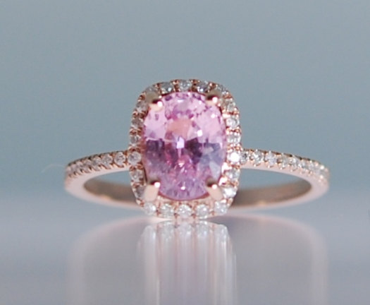Свадьба - Peach champagne sapphire ring 14k rose gold diamond ring 1.76ct Cushion sapphire. Engagement ring by Eidelprecious