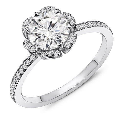زفاف - 14kt White Gold Diamond Floral Engagement Ring 0.50 ctw G-SI2 Quality Diamonds And A 1ct Natural White Sapphire Center