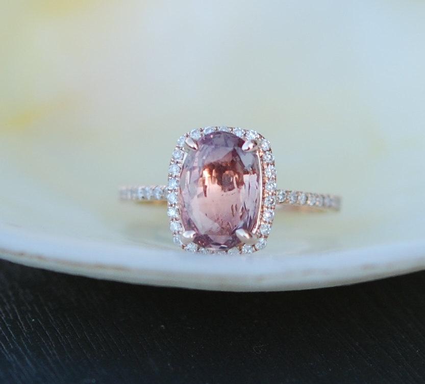 Свадьба - Sunset Ginger Peach sapphire ring 14k rose gold ring diamond ring engagement ring 2.07ct ginger sapphire. Engagement ring by Eidelprecious