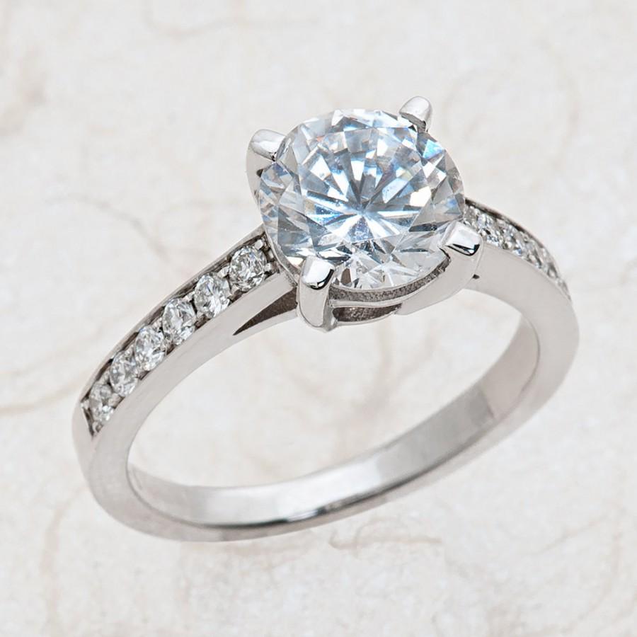 Свадьба - 14kt White Gold Diamond Engagement Ring G-SI2 Quality Diamonds And A 6.5MM Round FB Moissanite