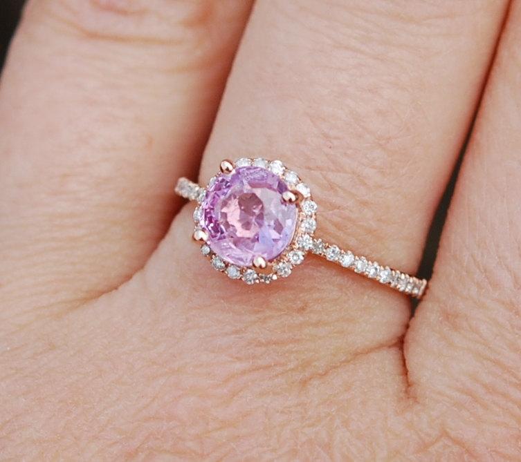 Hochzeit - Rose Gold Engagement Ring 1.53ct round Peach Champagne Sapphire Ring 14k Rose Gold. Engagement ring by Eidelprecious