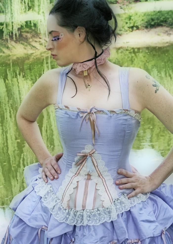 Wedding - Fantasy Wedding Dress- Kirsten Gown- Steampunk Alternative Victorian Fairy Stripes-Choose your Color and custom to your size