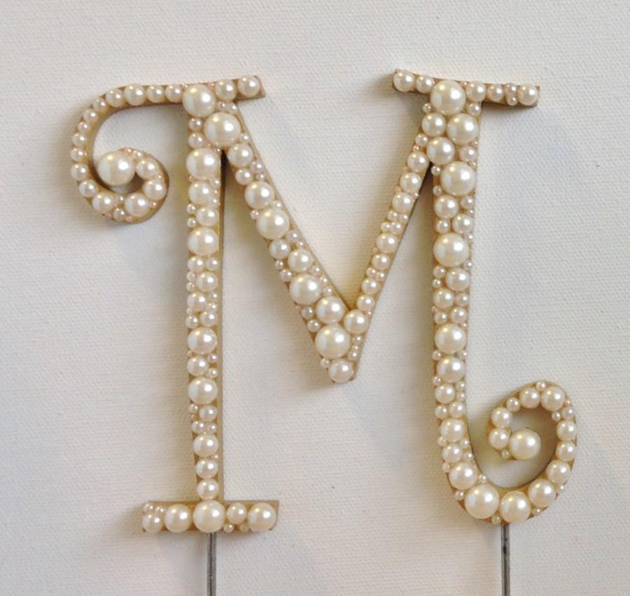 Wedding - Curly Pearl Monogram Cake Topper (Font 2) - Any Letter A B C D E F G H I J K L M N O P Q R S T U V W X Y Z