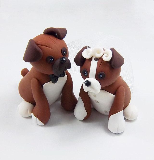 Wedding - Boxer Dog Cake Topper, Wedding Cake Topper, Pet Cake Topper, Personalized Figurines