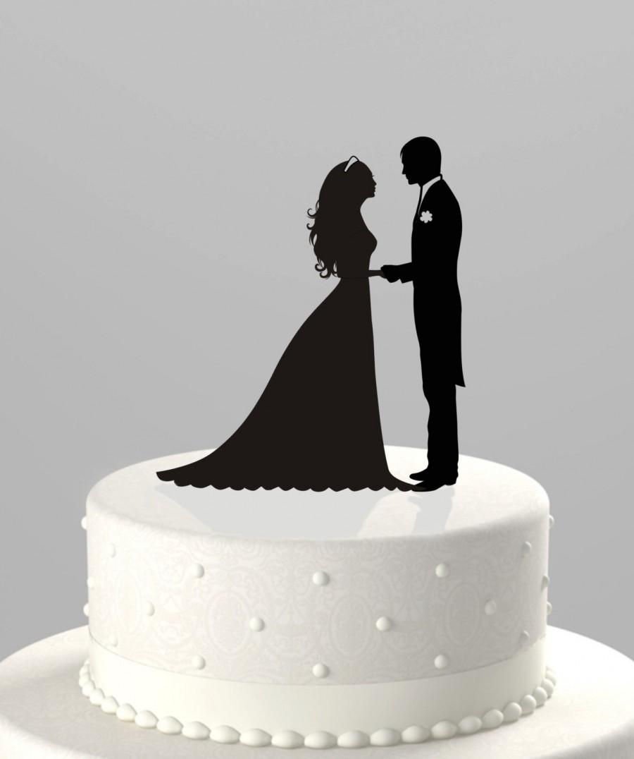 Hochzeit - Wedding Cake Topper Silhouette Groom and Bride, Acrylic Cake Topper [CT38]