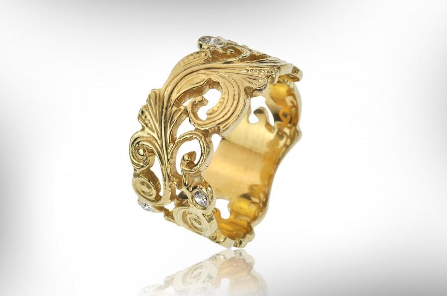 Свадьба - Diamond Engagement Ring - Gold Wedding Band - Art Noaveau Ring - Vintage Ring - Free Shipping