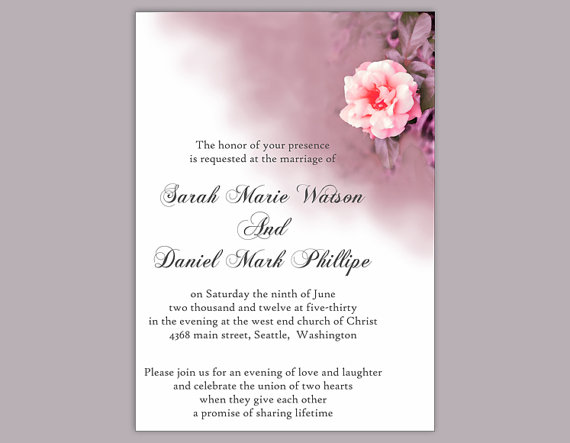 Свадьба - DIY Wedding Invitation Template Editable Word File Download Printable Coral Invitation Floral Rose Wedding Invitation Purple Invitation