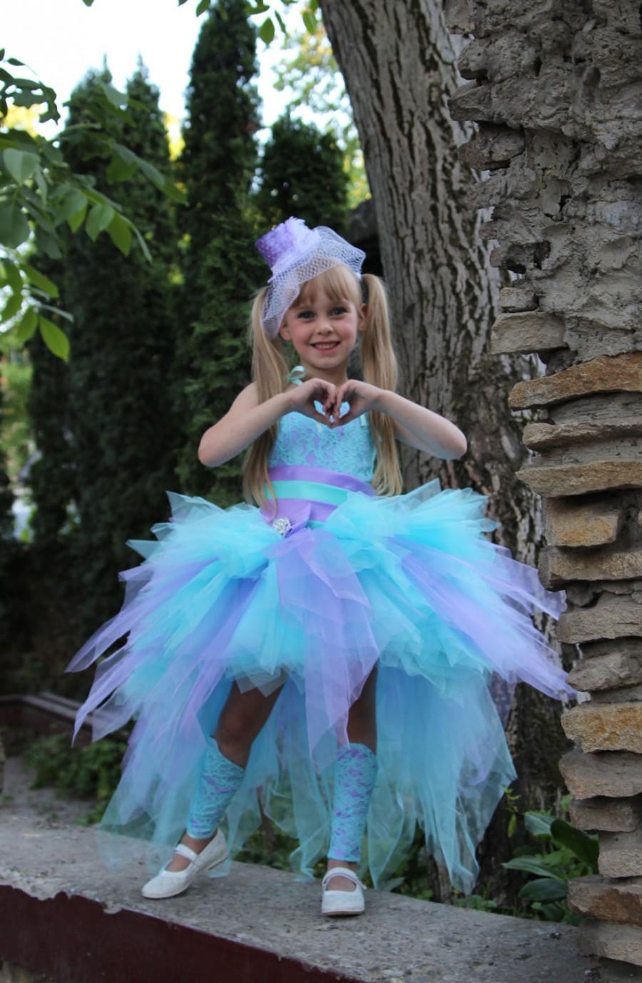 Wedding - Lilac Blue Flower Girl Dress - Tutu Birthday Holiday Aqua Blue Lilac Wedding Party Flower Girl Dress