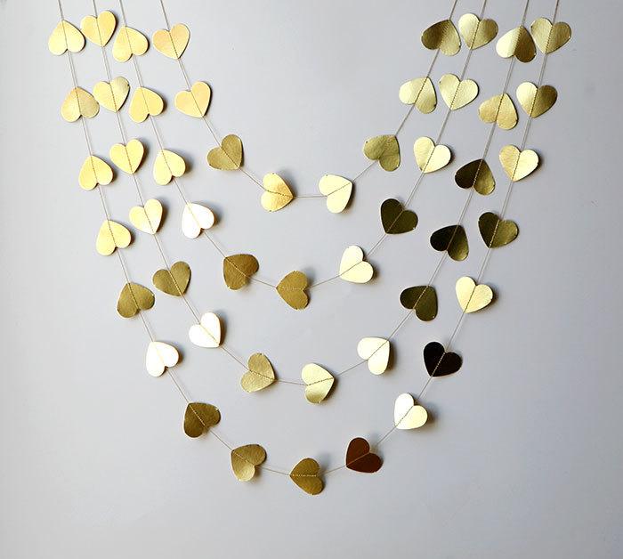 Mariage - Gold Heart garland, Valentines Day Decor, Valentines garland, Heart Garland, Love garland, Valentines day decorations, M-CO-O0001