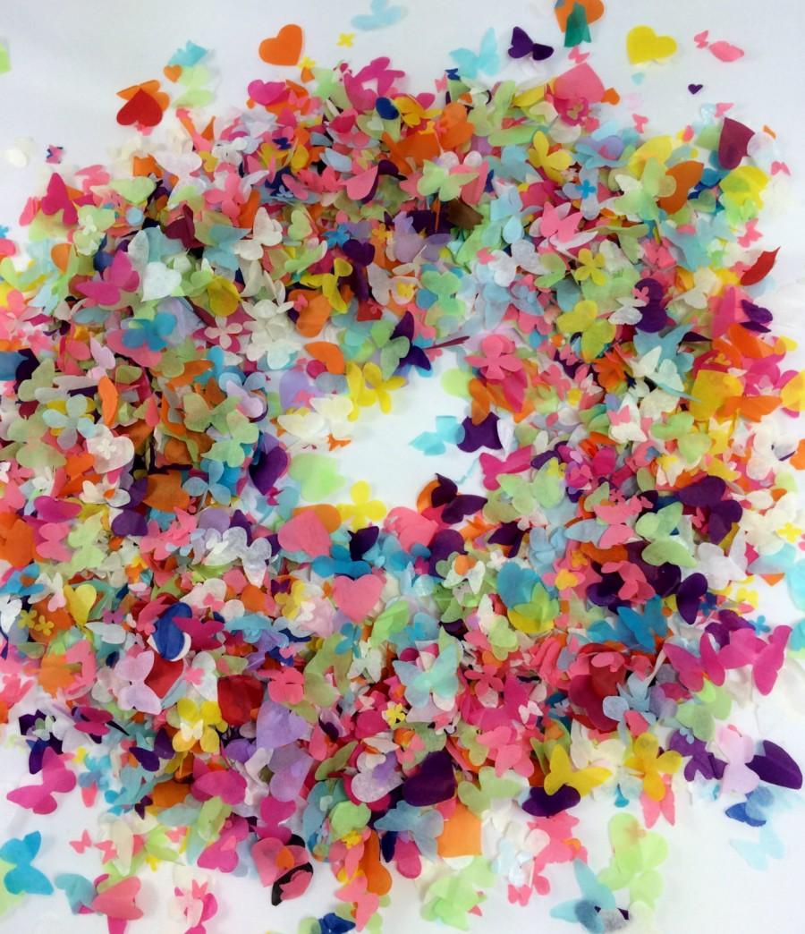 زفاف - Rainbow Biodegradable Confetti Butterfly Heart & Flower Mix - 1 litre - Fill up to 15 small Confetti Cones(