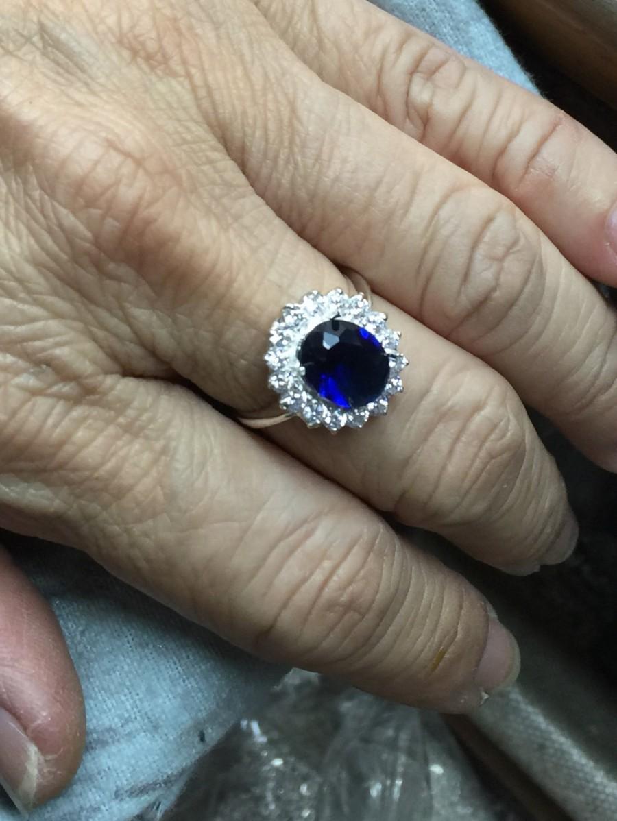زفاف - 925 Silver Sapphire Blue Oval Engagement Ring - Kate Middleton Diana Royal Wedding Ring - Size US 3,4,5,6,7,8,9,10,11,12,13,14