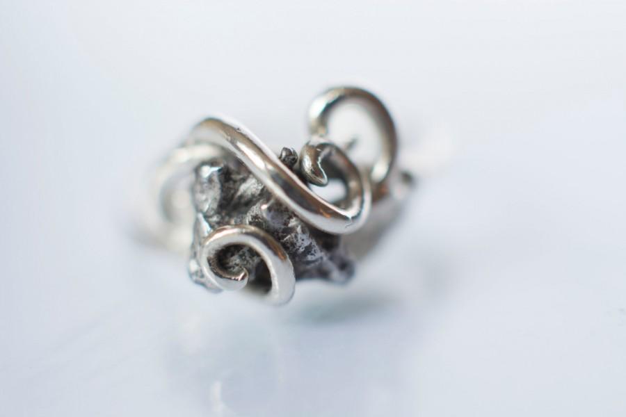 زفاف - Meteorite Ring with Sterling Silver and Campo del Cielo - Swirls and Leaves Elvish Engagement Ring
