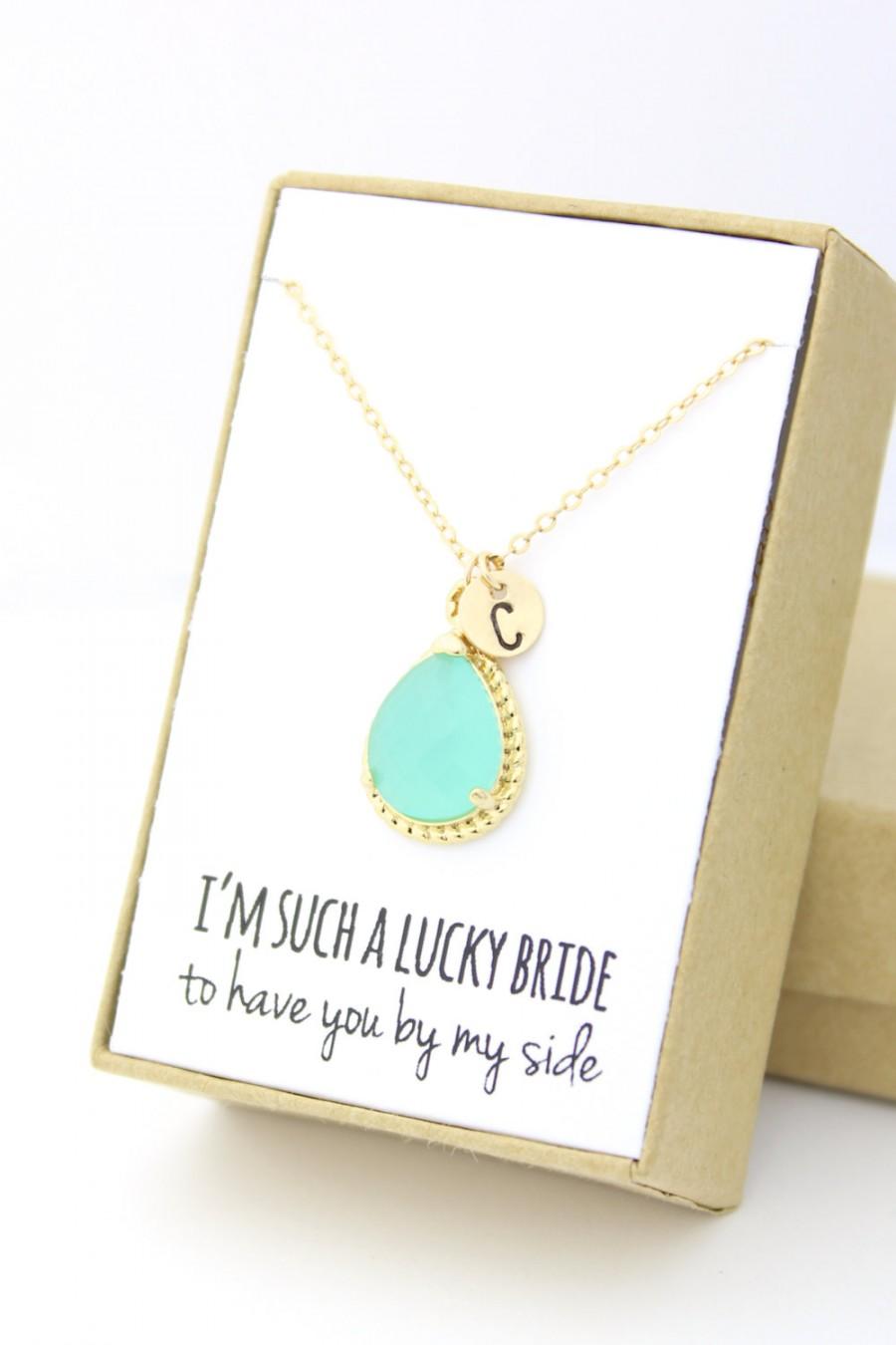 Wedding - Mint Green / Gold Rope Rim Necklace - Mint Opal Necklace -Personalized Bridesmaid Necklace - Bridesmaid Gift -Mint Bridesmaid Jewelry NR1
