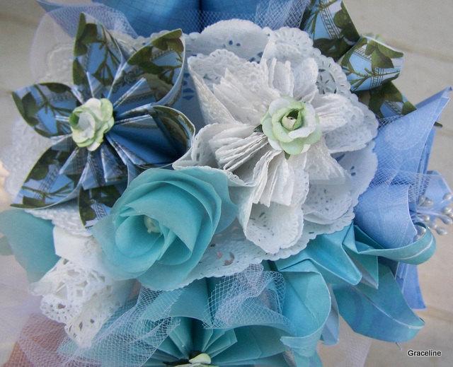 Wedding - Victorian Wedding Lace Bouquet 6-7 Kusudama Origami Flowers With Your Chosen Colors