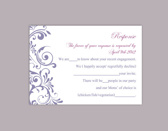 زفاف - DIY Wedding RSVP Template Editable Word File Instant Download Rsvp Template Printable RSVP Cards Purple Rsvp Card Elegant Rsvp Card