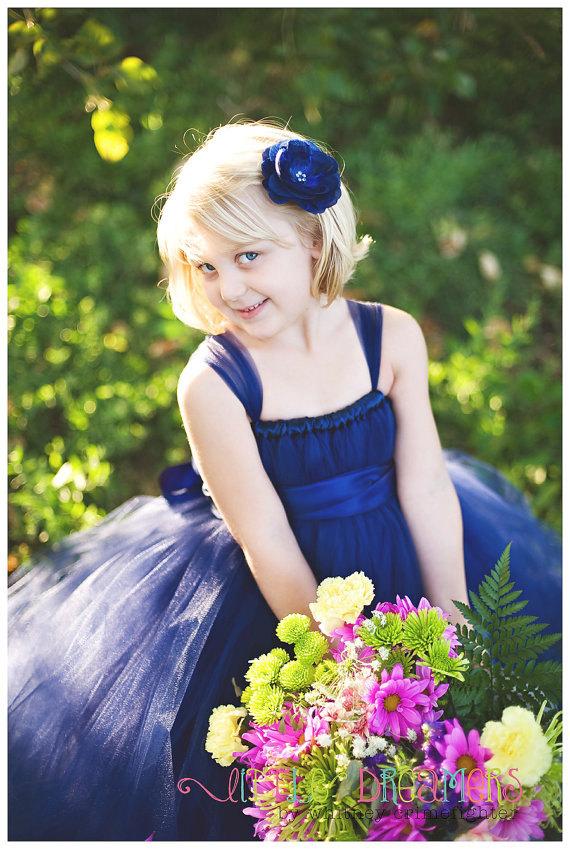 Hochzeit - Navy Blue Flower Girl Tutu Dress