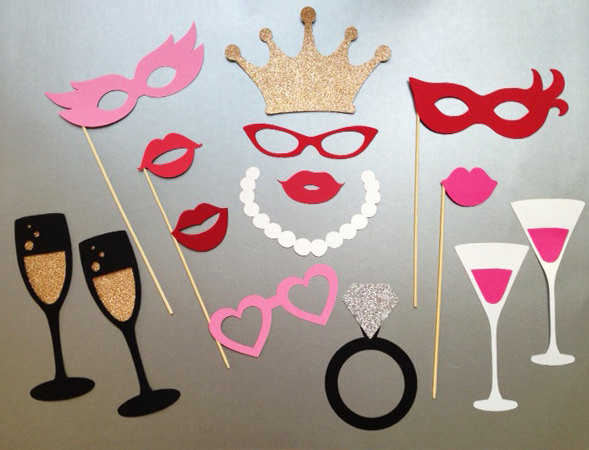 Hochzeit - Bachelorette Party Photobooth Props Wedding Photo Booth Props Set of 15