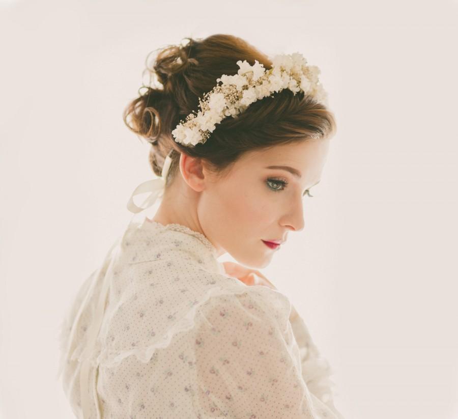 زفاف - Baby's Breath flower crown, Bridal flower headpiece, Ivory floral hair crown, Whimsical wedding head piece - FLORAL LACE